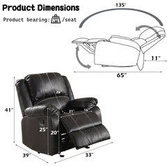 Zuriel Black Synthetic Leather Motion Rocker Recliner - Ornate Home