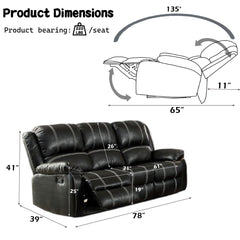 Zuriel Black Synthetic Leather Motion Sofa - Ornate Home