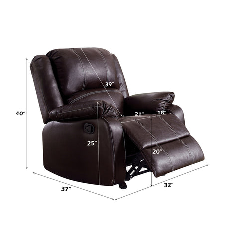 Zuriel Brown PU Rocker Recliner (Motion) - Ornate Home