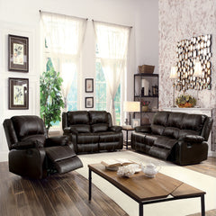Zuriel Brown Synthetic Leather Motion Loveseat - Ornate Home