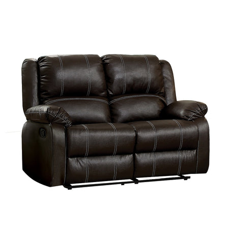 Zuriel Brown Synthetic Leather Motion Loveseat - Ornate Home