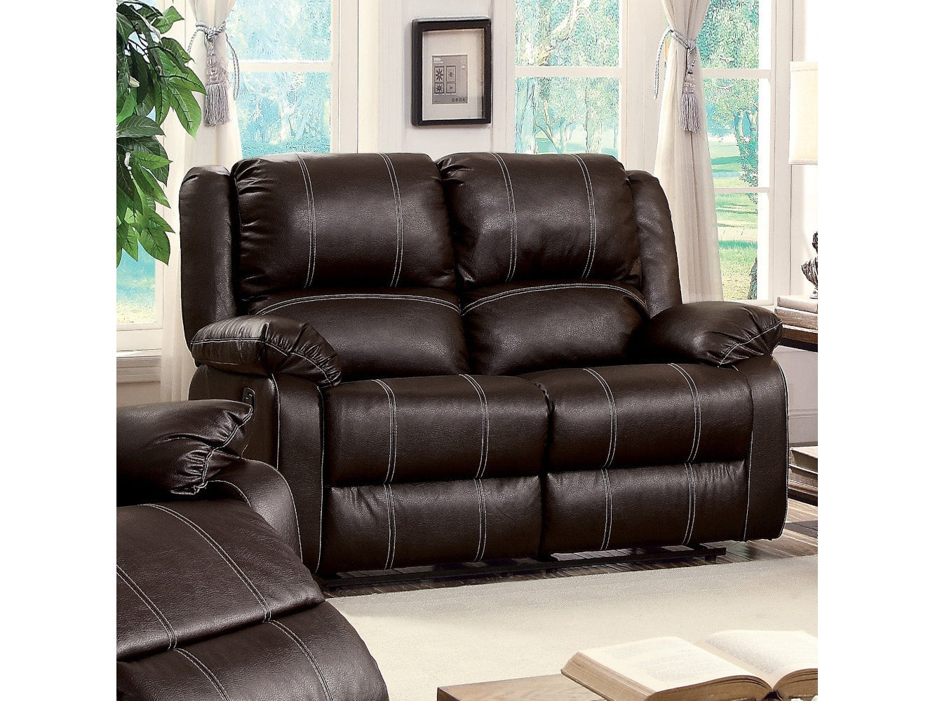 Zuriel Brown Synthetic Leather Motion Loveseat - Ornate Home