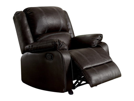 Zuriel Brown Synthetic Leather Motion Rocker Recliner - Ornate Home