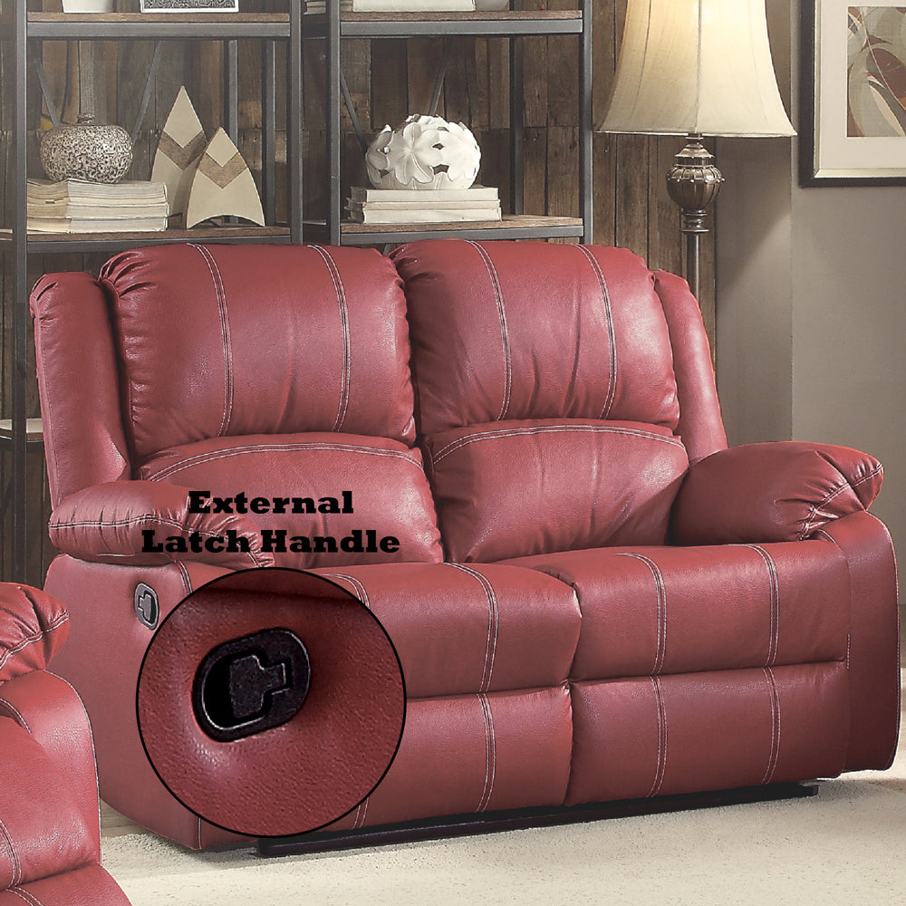 Zuriel Red Synthetic Leather Motion Loveseat - Ornate Home