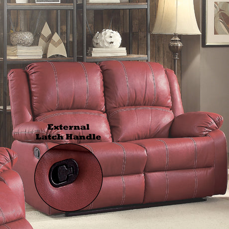 Zuriel Red Synthetic Leather Motion Loveseat - Ornate Home