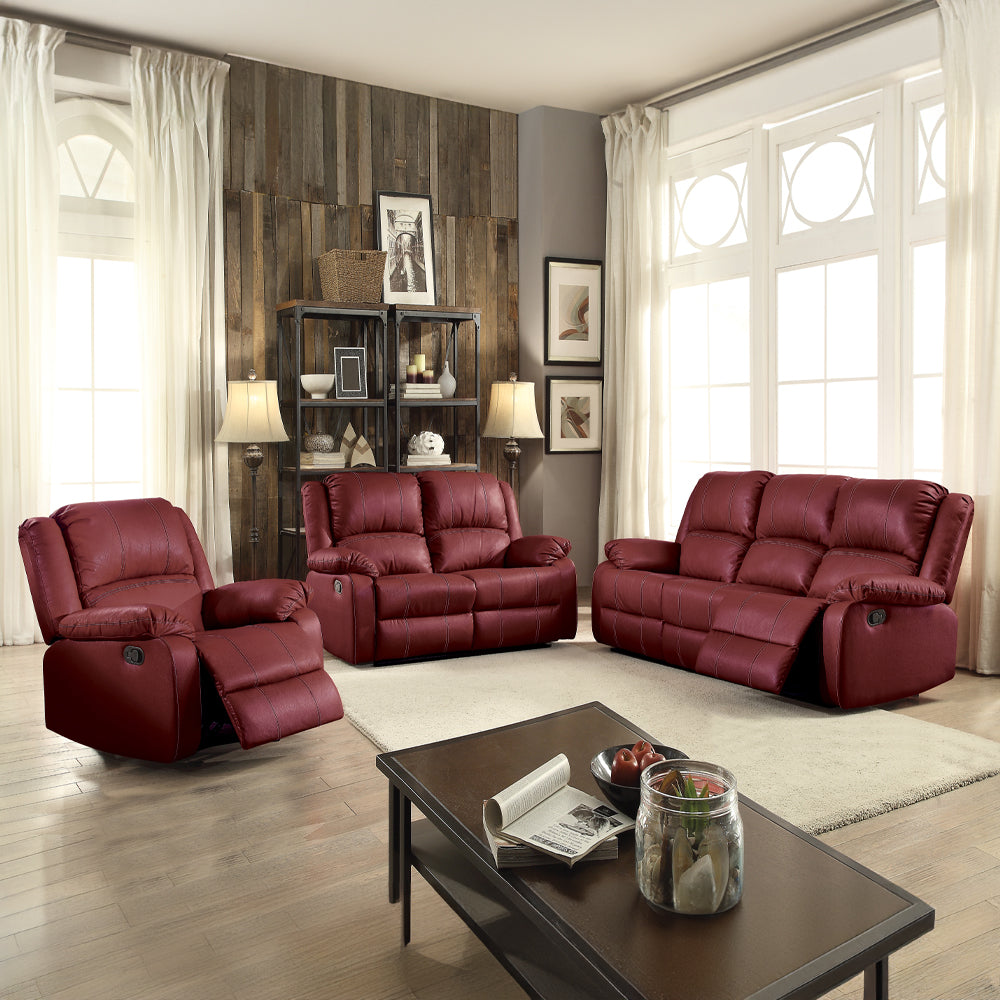 Zuriel Red Synthetic Leather Motion Loveseat - Ornate Home