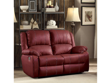 Zuriel Red Synthetic Leather Motion Loveseat - Ornate Home