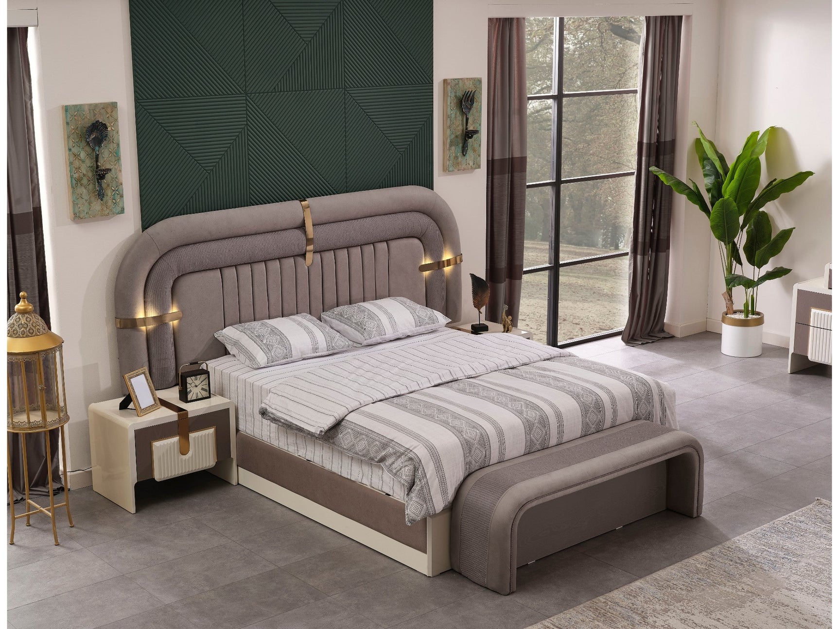 Zurich Taupe/White Bedroom Set (Queen Frame With Headboard & Dresser With Mirror & 2 Nightstand)