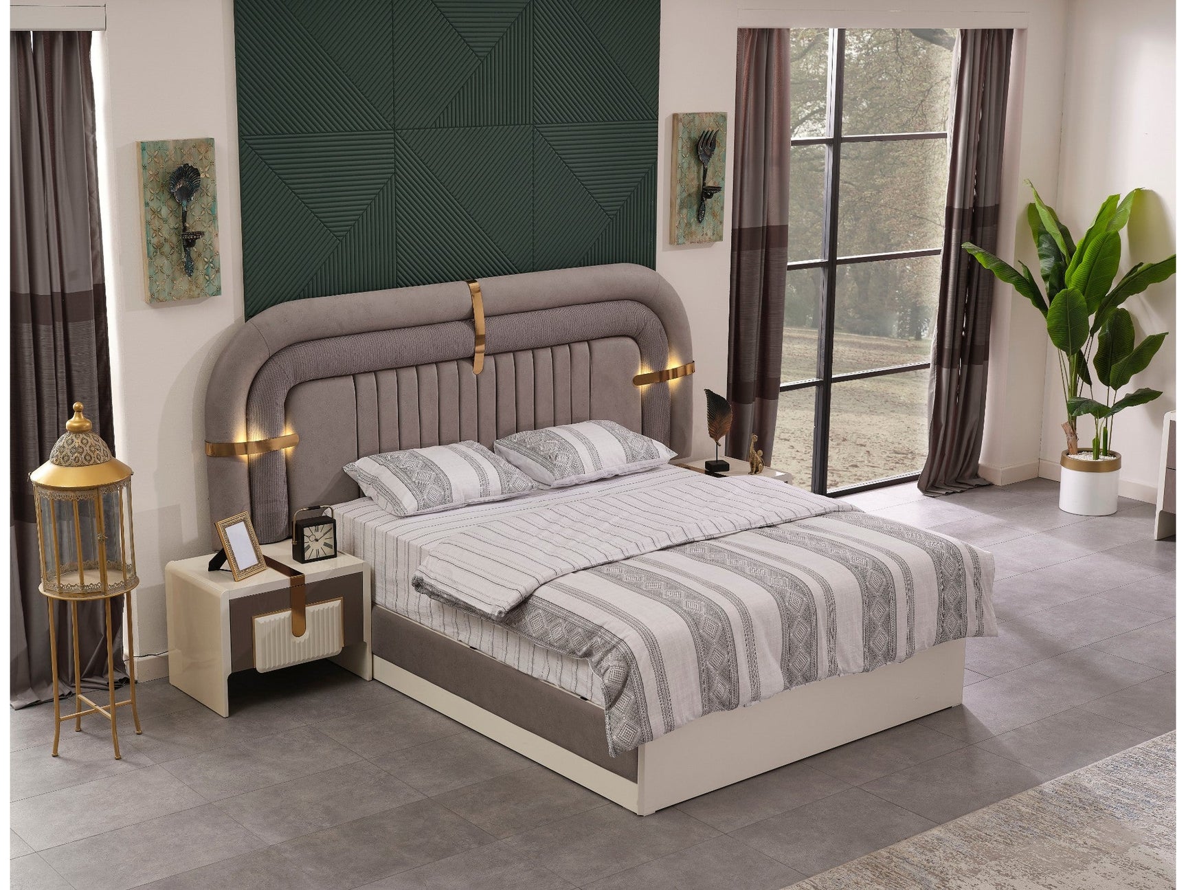 Zurich Taupe/White Bedroom Set (Queen Frame With Headboard & Dresser With Mirror & 2 Nightstand)