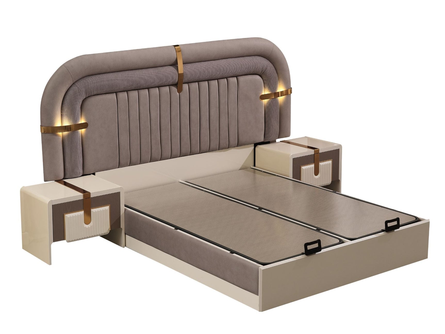 Zurich Taupe/White Bedroom Set (Queen Frame With Headboard & Dresser With Mirror & 2 Nightstand)