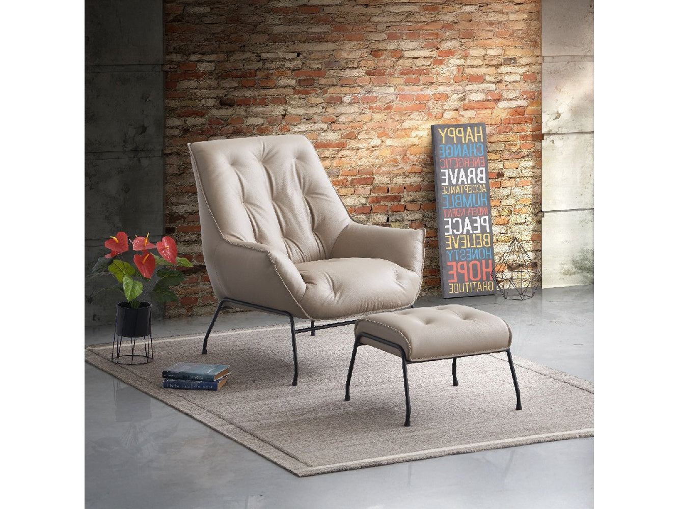 Zusa Grain Accent Chair & Ottoman - Ornate Home