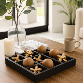 Alta Black/Brown Wood Tic Tac Toe Board Game