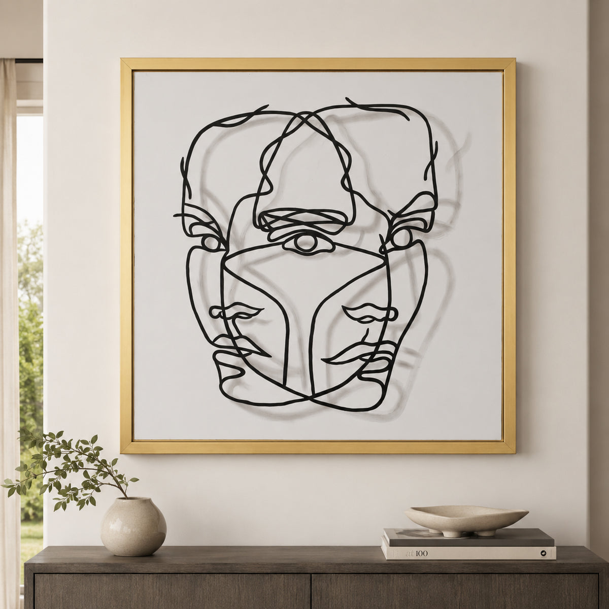 Akers White/Black/Gold Hand Painted Face Illusion Framed Wall Art