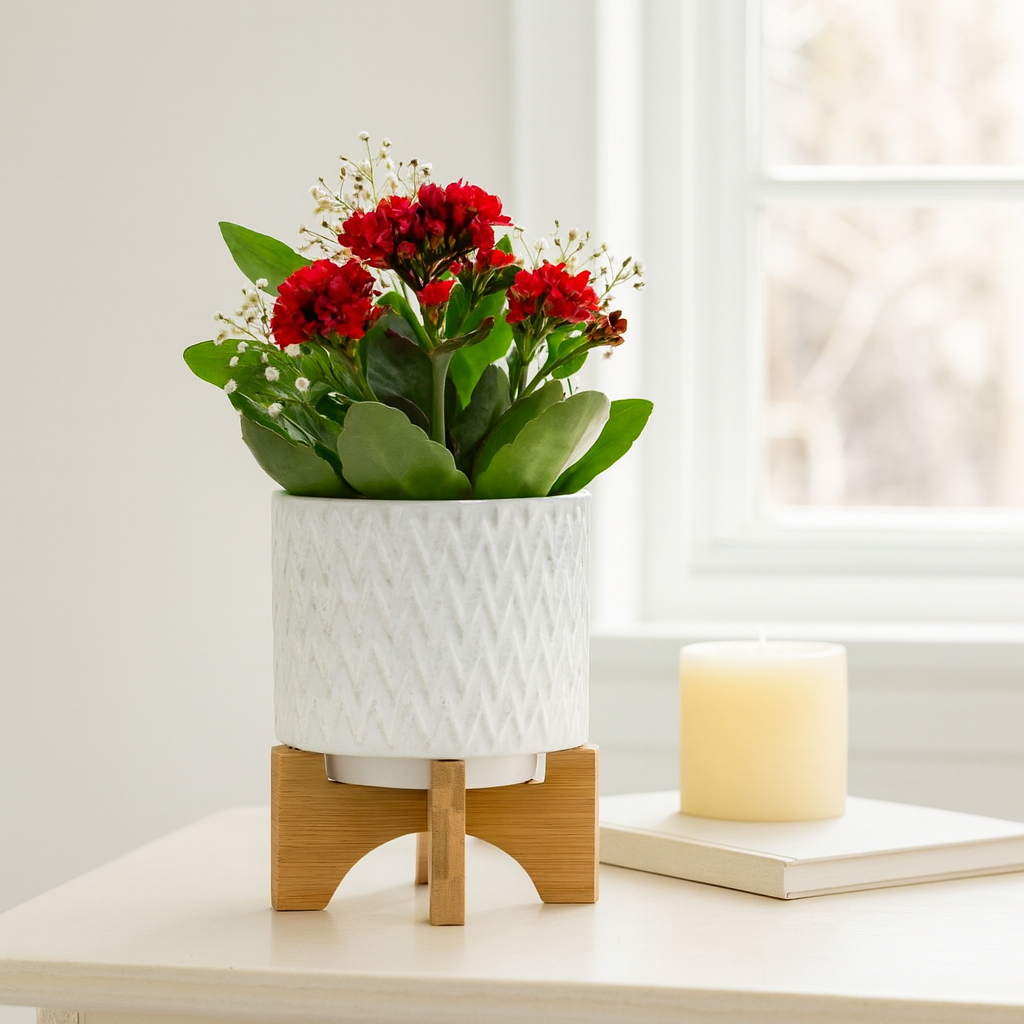 Bannister White Chevron Planter with Stand