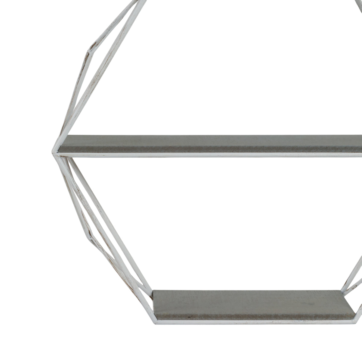 Jackson Gray/White Metal and Wood 3 Tier Hexagon Wall Shelf