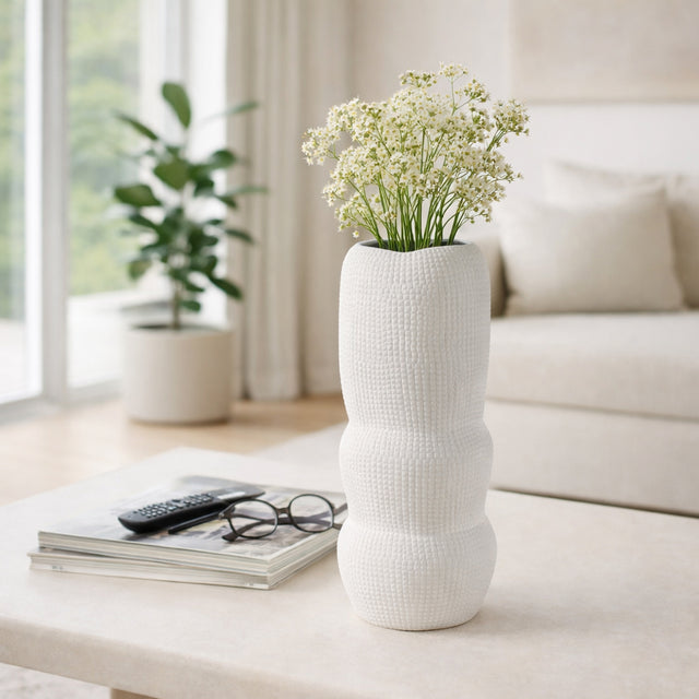 Dinuba White Ceramic Waffle Texture Organic Vase
