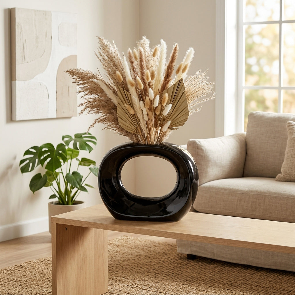 Enterprise Shiny Black Ceramic Oval Vase