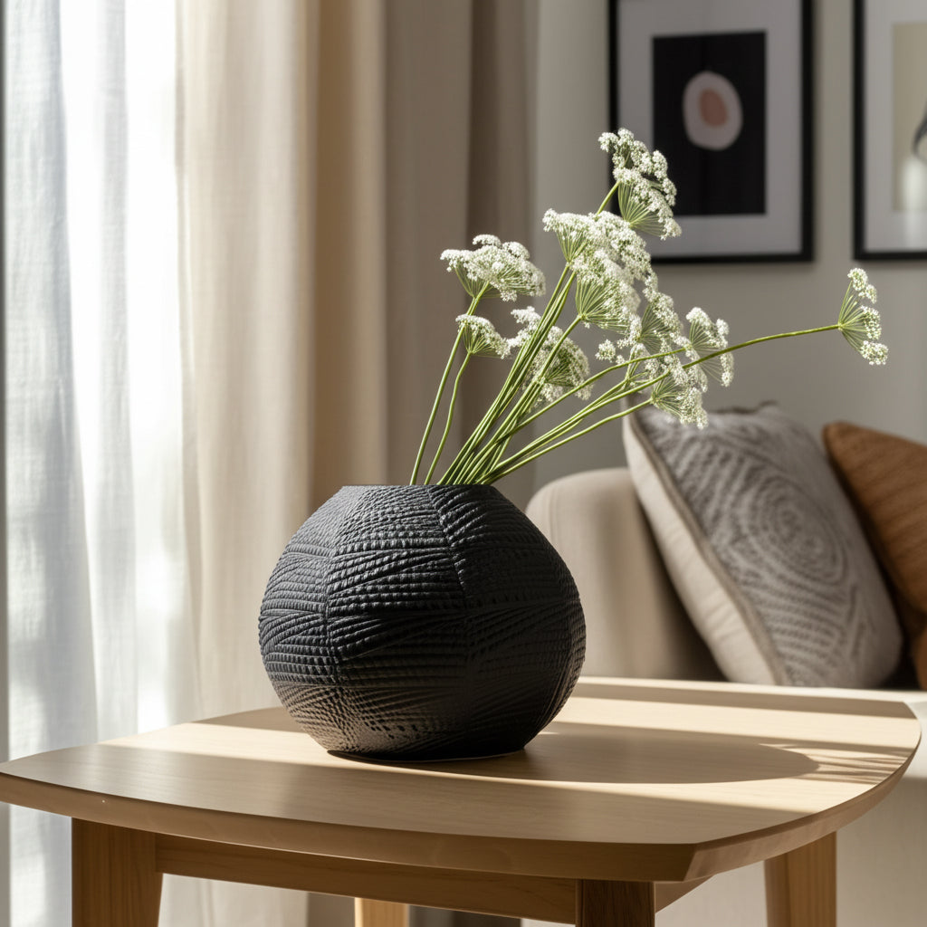 Heltonwell Black Glass Textured Vase