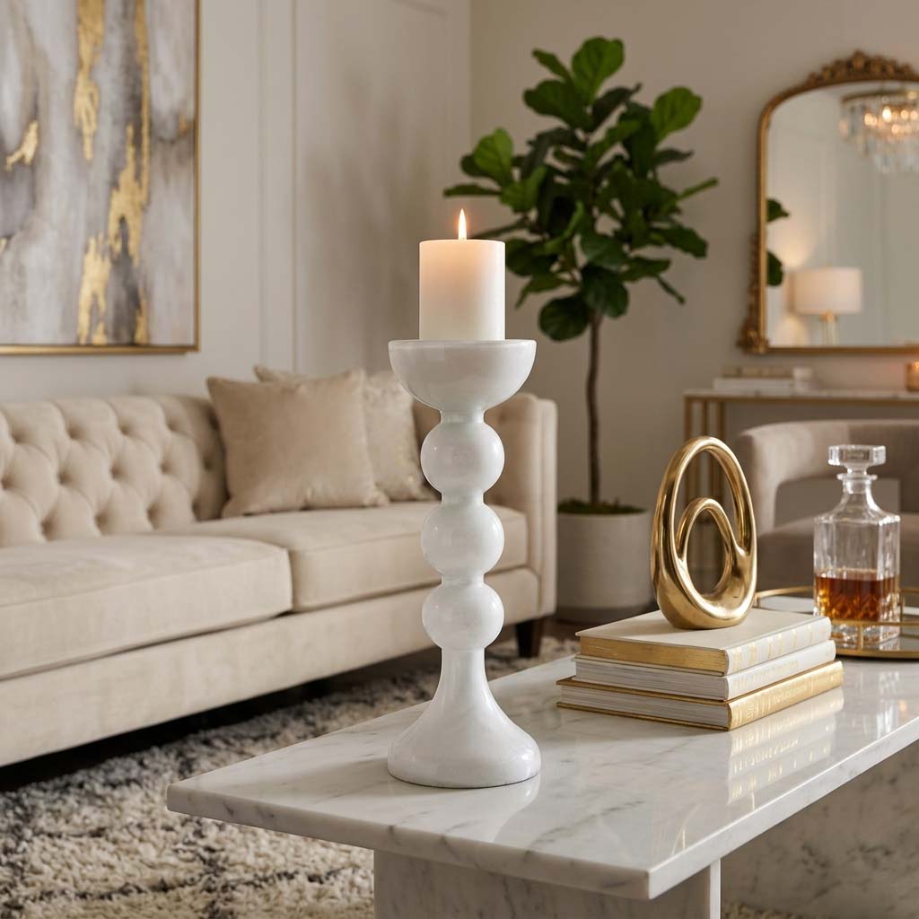Heber White/Clear Medium Enamel Glass Bubbly Candle Holder