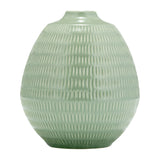 Chipps Dark Sage Ceramic Stripe Oval Vase