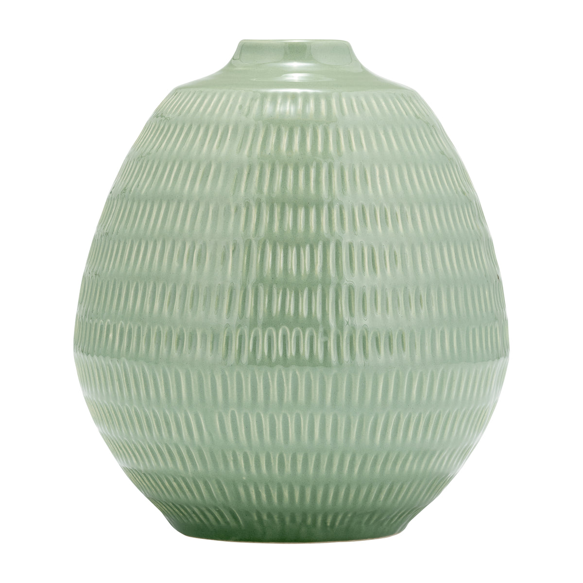 Chipps Dark Sage Ceramic Stripe Oval Vase