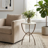 Gorman White/Bronze Accent Table with Curved Legs and Marble
