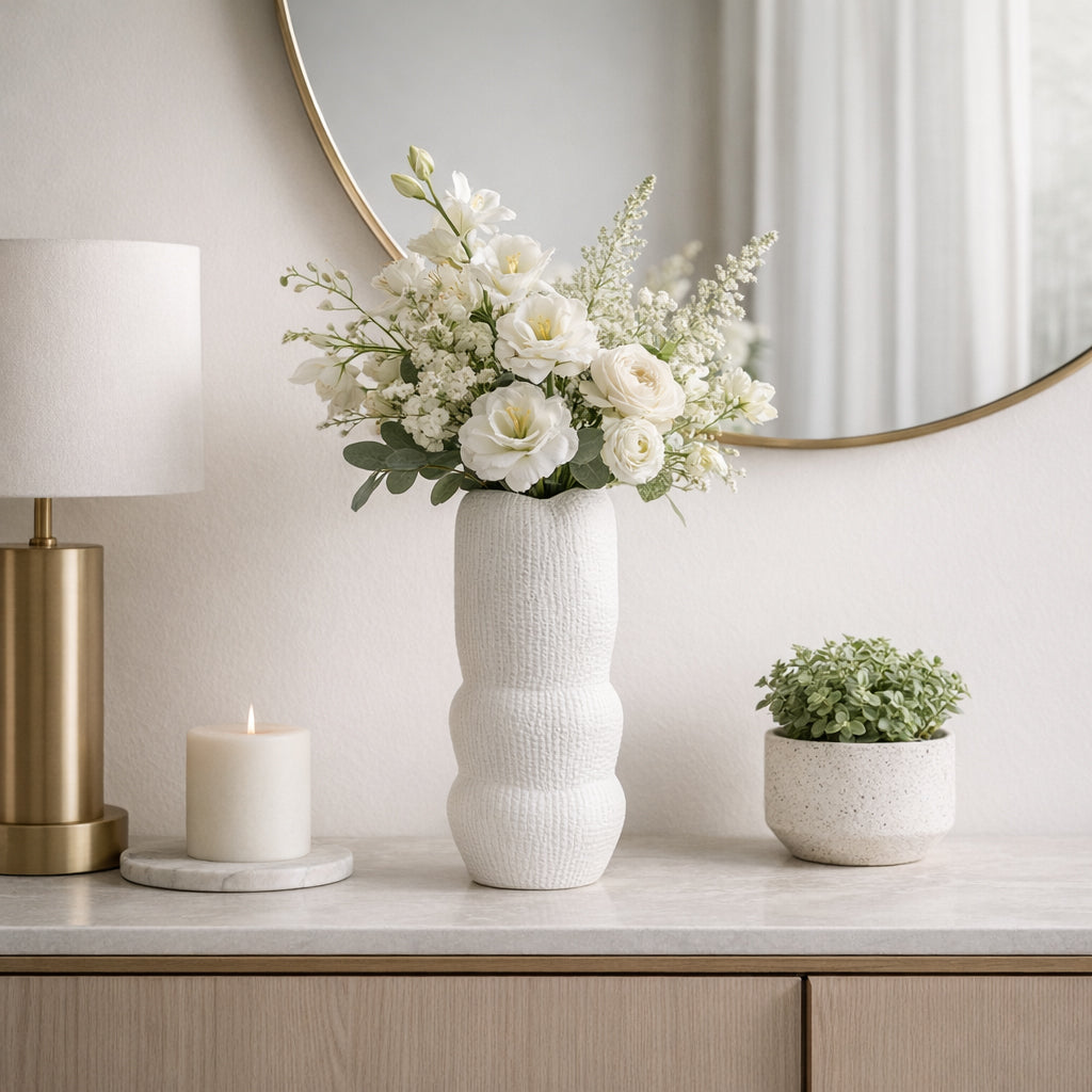 Dinuba White Ceramic Waffle Texture Organic Vase