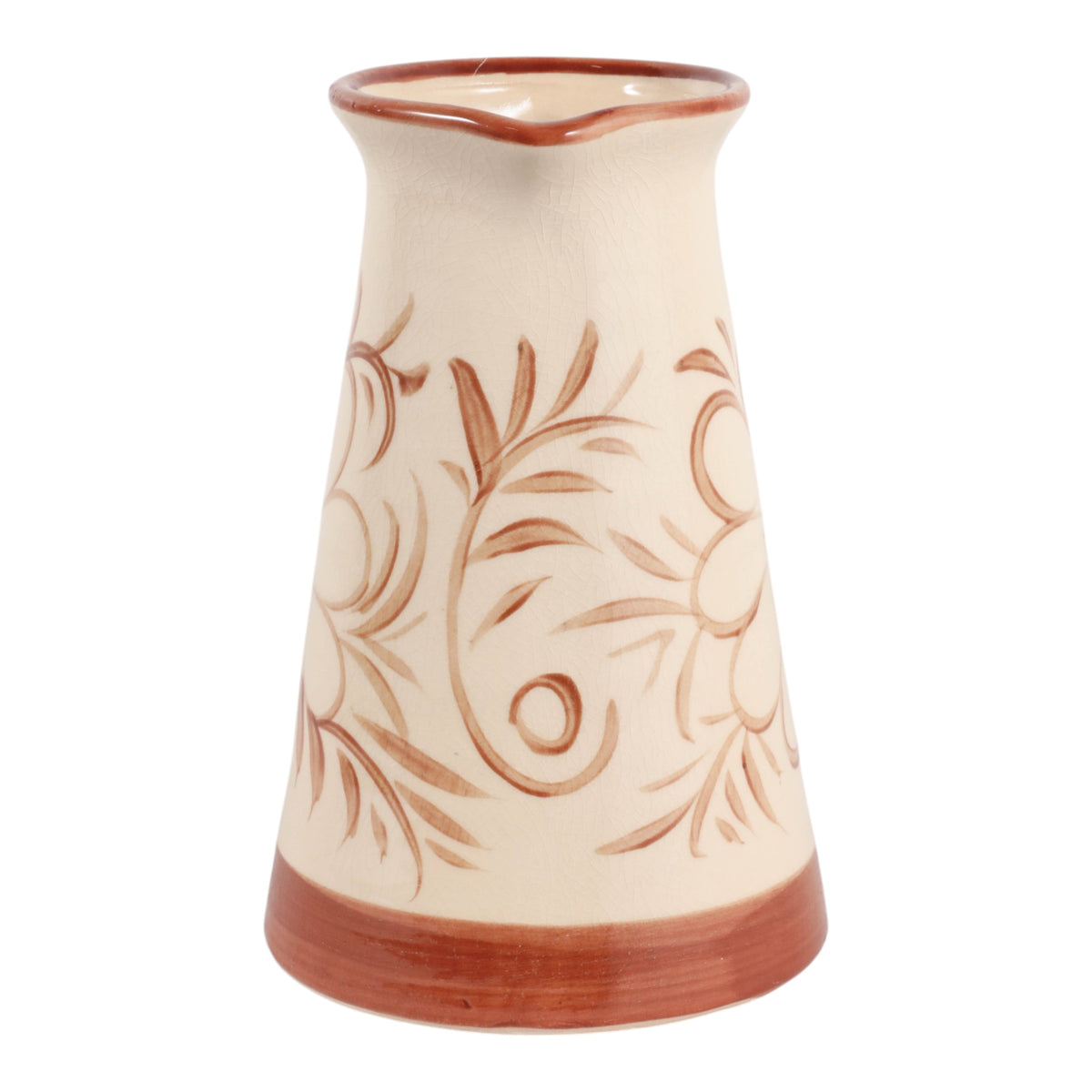 Linnie Brown/Ivory Hand Painted Flower Pitcher