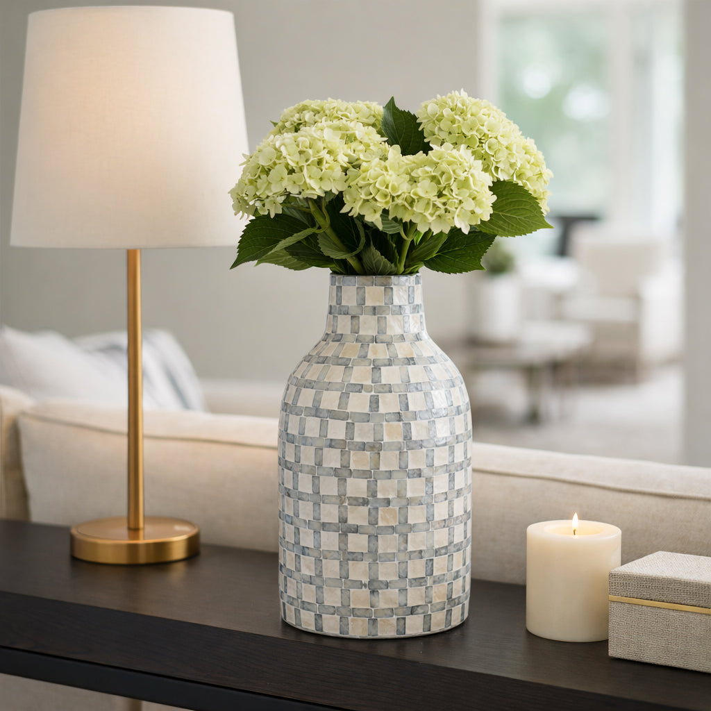 Crannell Multicolor Capiz Plaid Vase