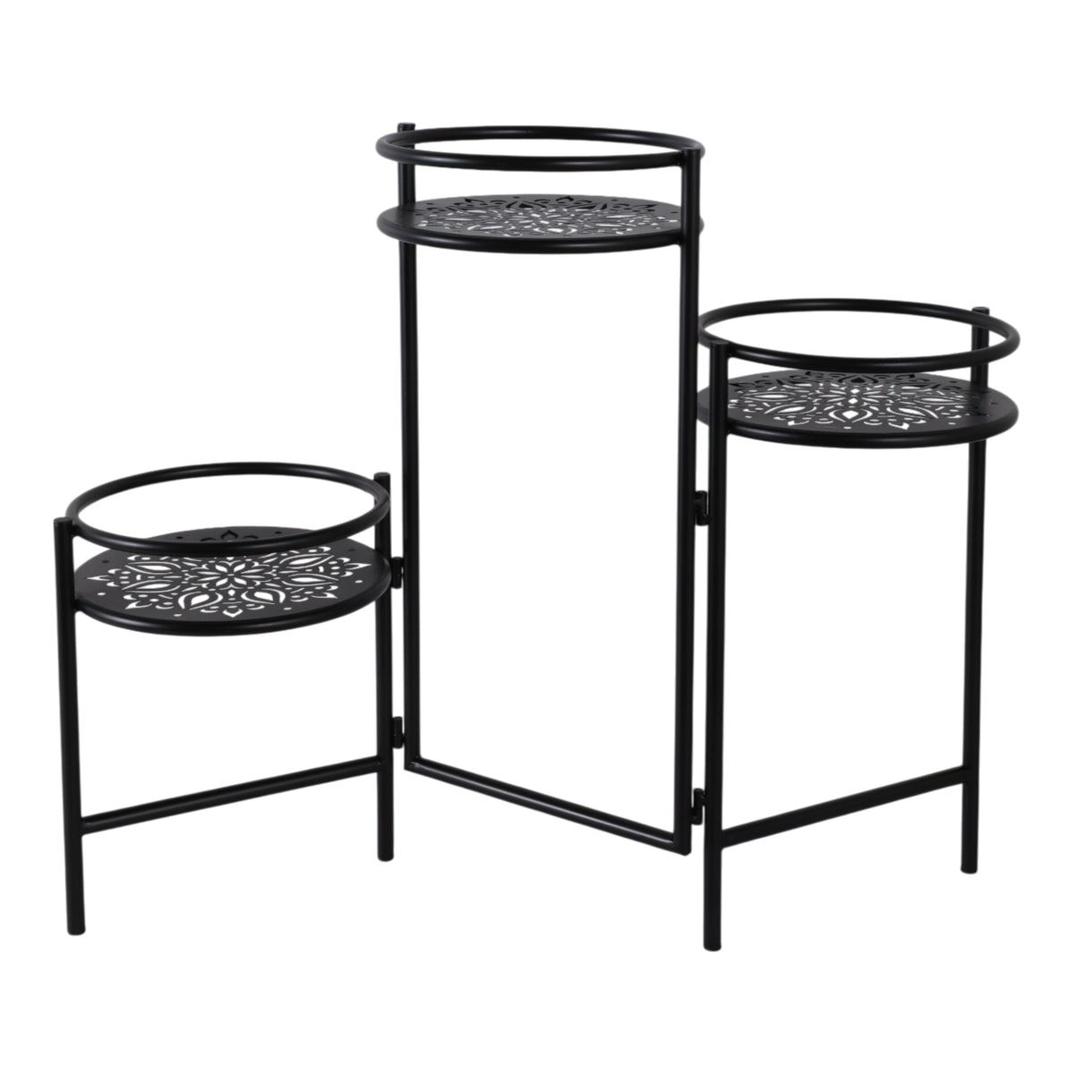 West Park Black Folding 3-Tier Mandala Plant Stand
