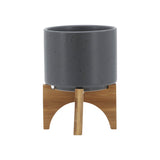 Swiss Bar Gray/Brown Planter with Wood Stand