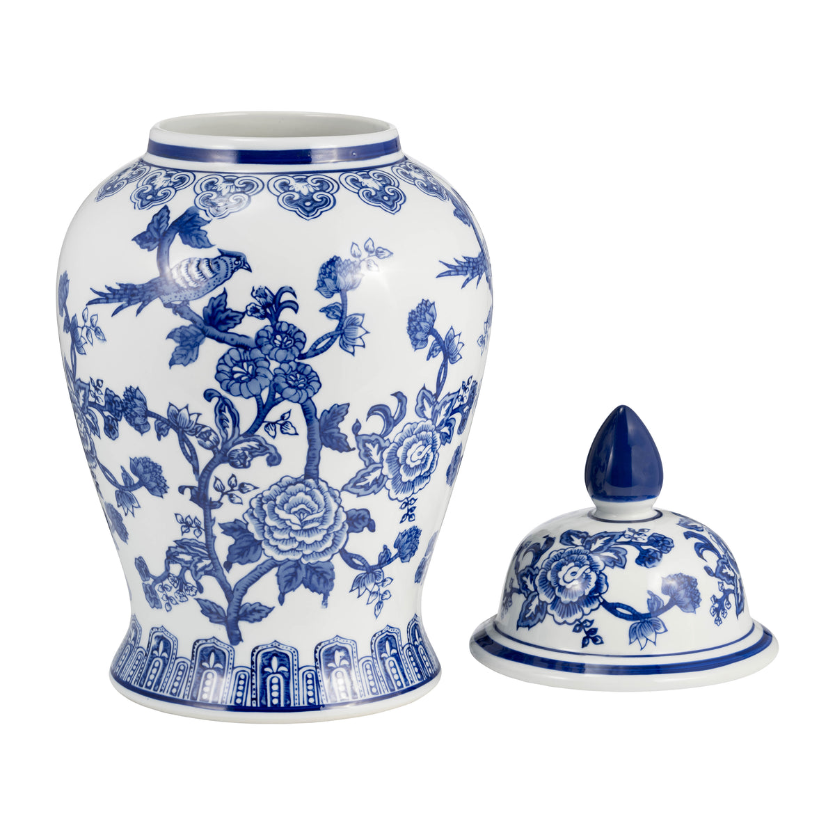 Miamoor Blue Temple Jar with Bird and Flower Design