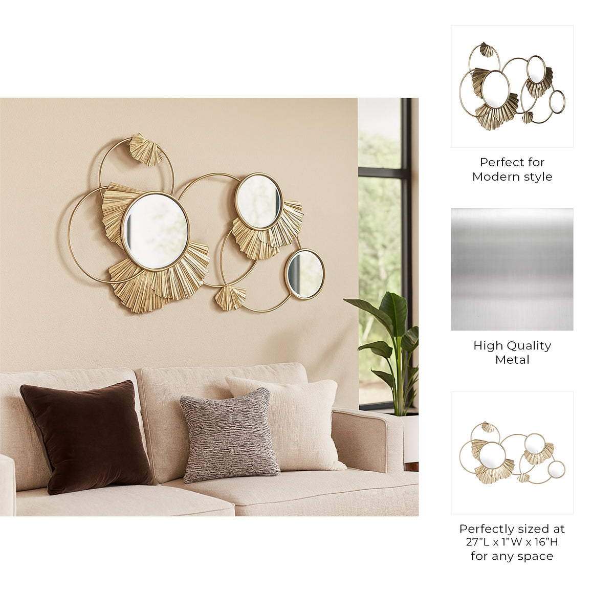 Cromir Gold Metal Fan Loops Mirrored Wall Decor