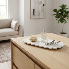Elvas White Flat Scallop Edge Marble Tray
