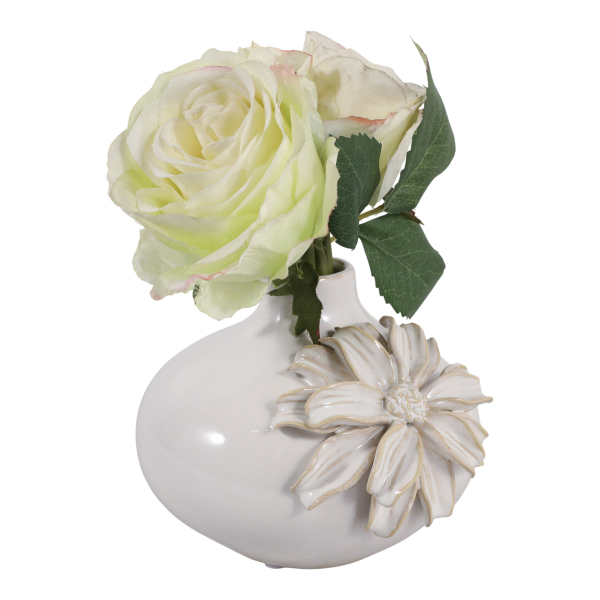 Flynnrun Ivory Dahlia Applique Short Bud Vase