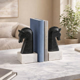 Coffee Black/White Marble Rustic Horse Bookends (Set of 2)