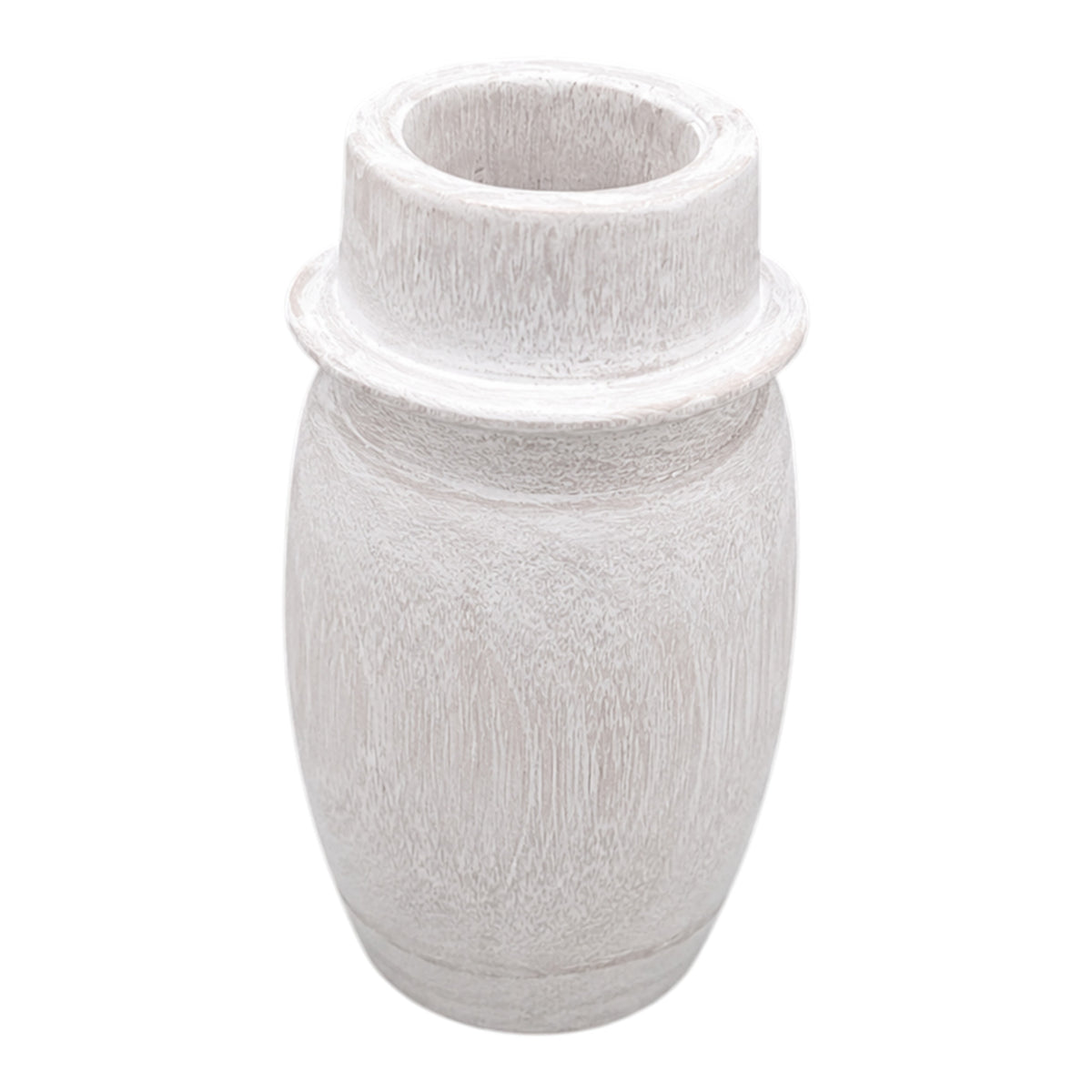 Loyalton White Small Wash Rustic Wood Vase