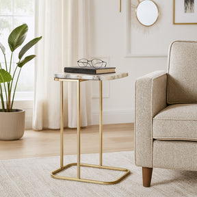 Oceana White/Gold C-Table with Agate Top