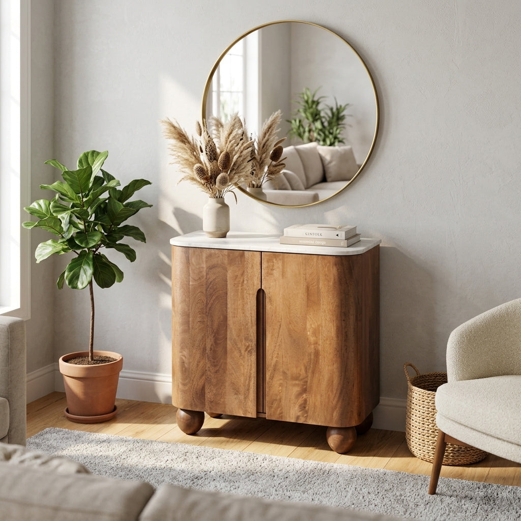 Keswick White/Brown Ball Feet 2-Door Cabinet