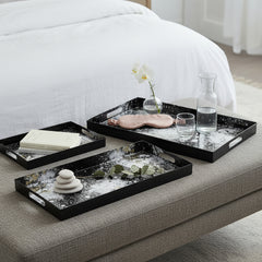 Cedarbrook Black/White Metal Rectangular Trays (Set of 3)