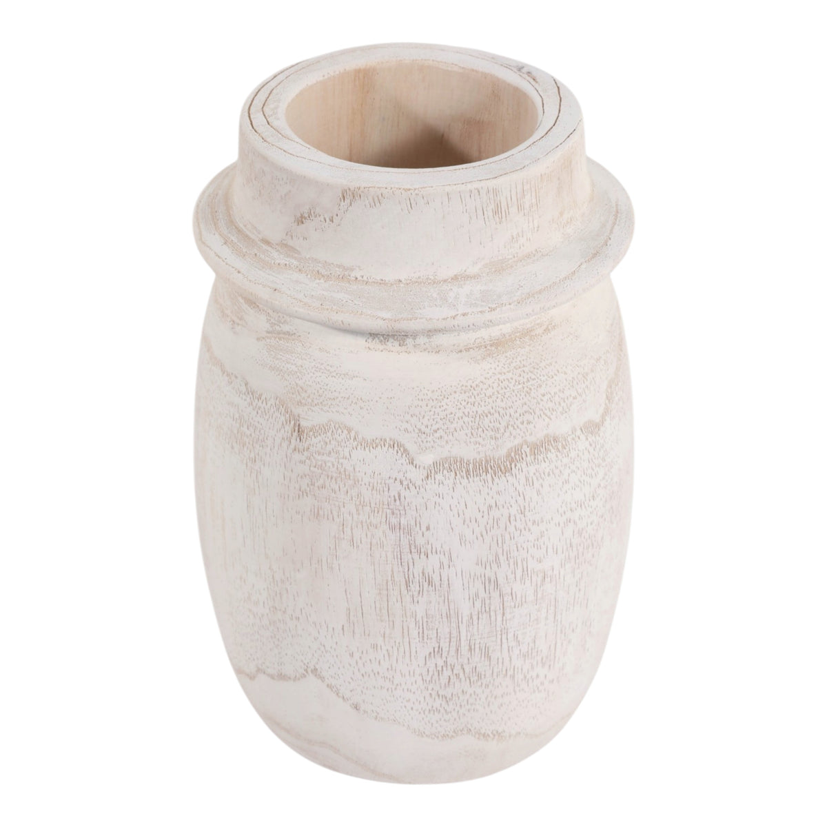 Loyalton White Small Wash Rustic Wood Vase