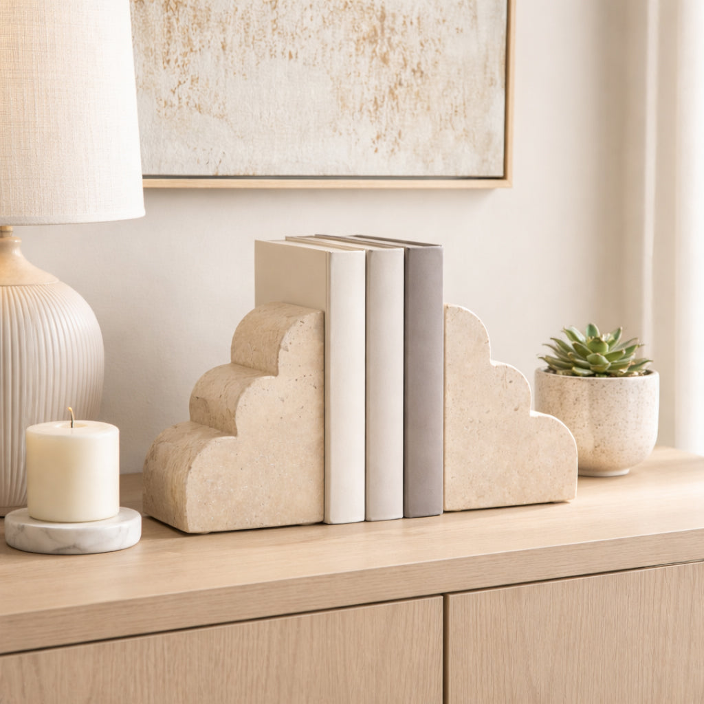 Roche Tan Travertine Cloud Bookends (Set of 2)