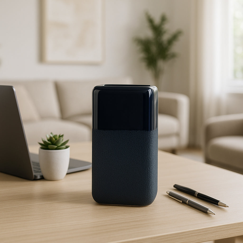 Coromar Navy Blue Small Ceramic Squared Grooved Vase