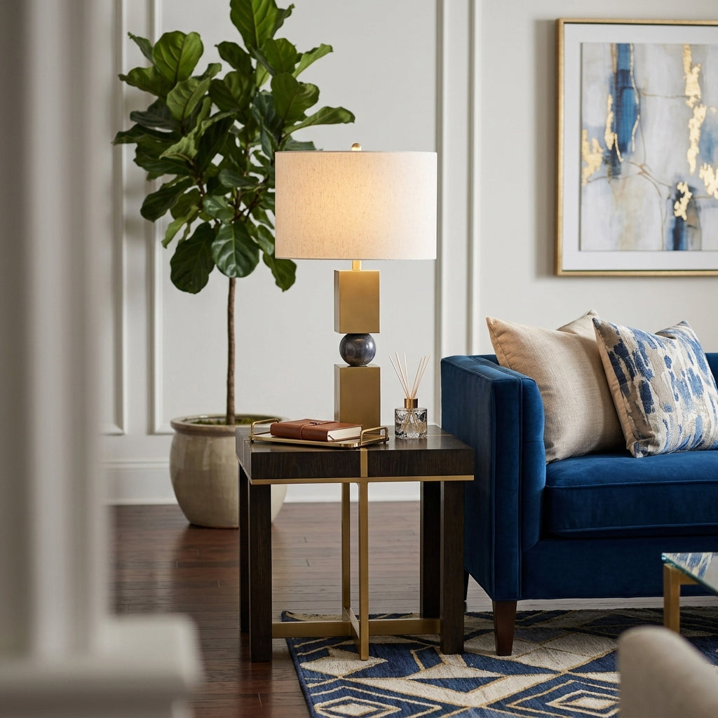 Alecley Blue/Ivory/Gold Lamp