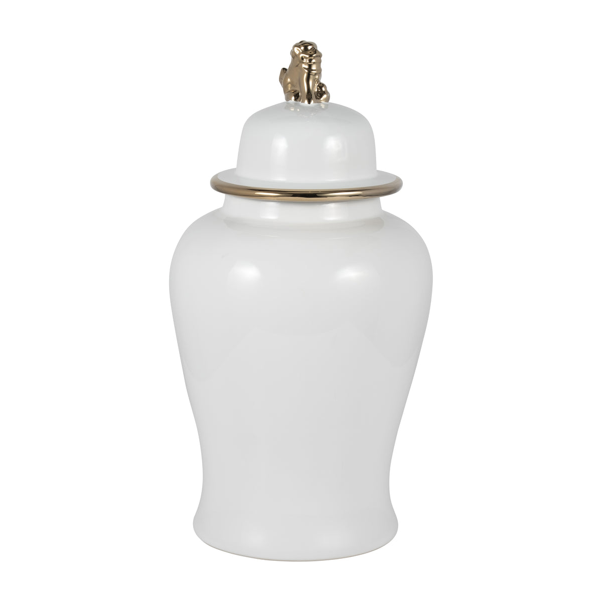 Arlenbeach White/Gold Ceramic Lion Head Temple Jar