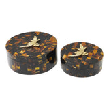 Guasti Dark Horn Round Resin Boxes with Turtle Knob (Set of 2)