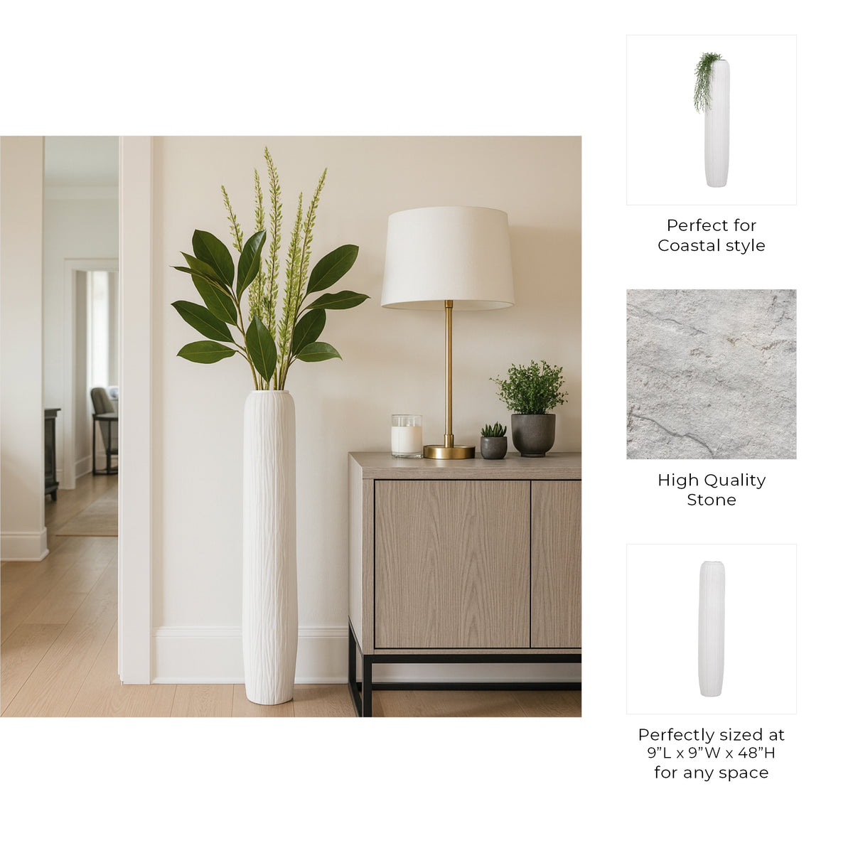Ramal White Rough Cylinder Floor Vase