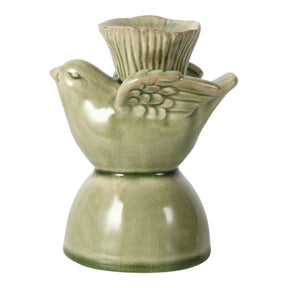 Bodega Green Crackle Bird Taper Holder
