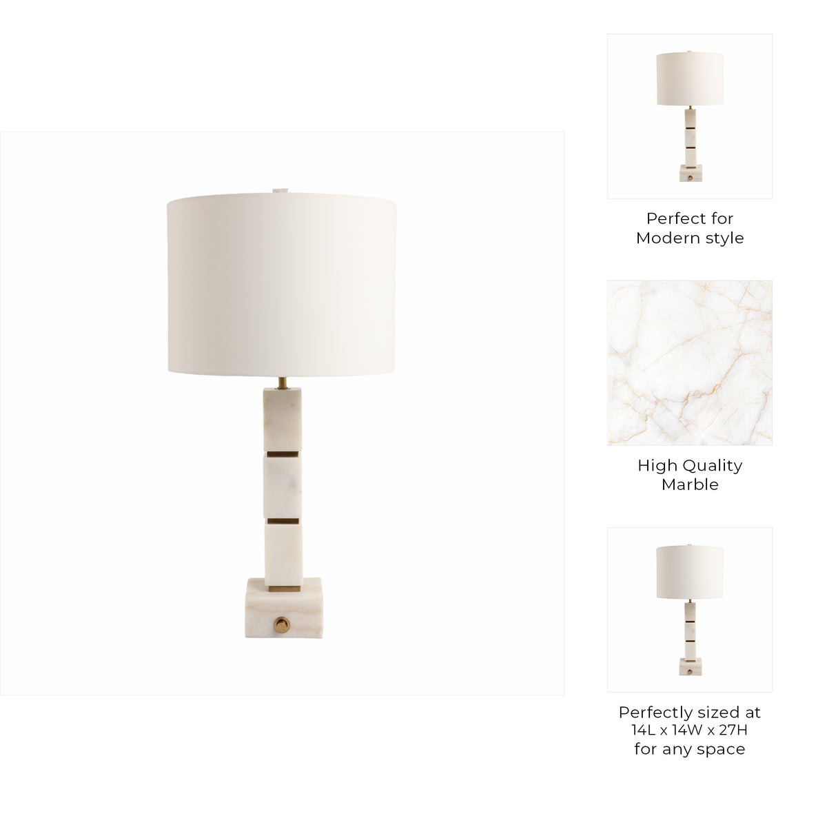 Tiptonport White/Beige Stacked Marble Cubes Lamp with Base Switch