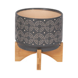 Slater Gray Ceramic Swirl Planter on Stand